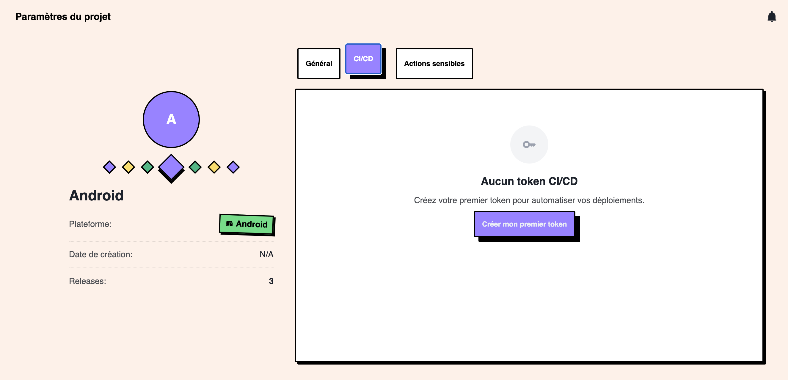 Capture d'écran de l'interface de génération de token CI LibTracker